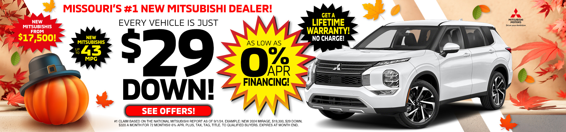 $29 Down as low as 0% APR Financing